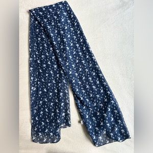 Blue lightweight scarf wrap with birds